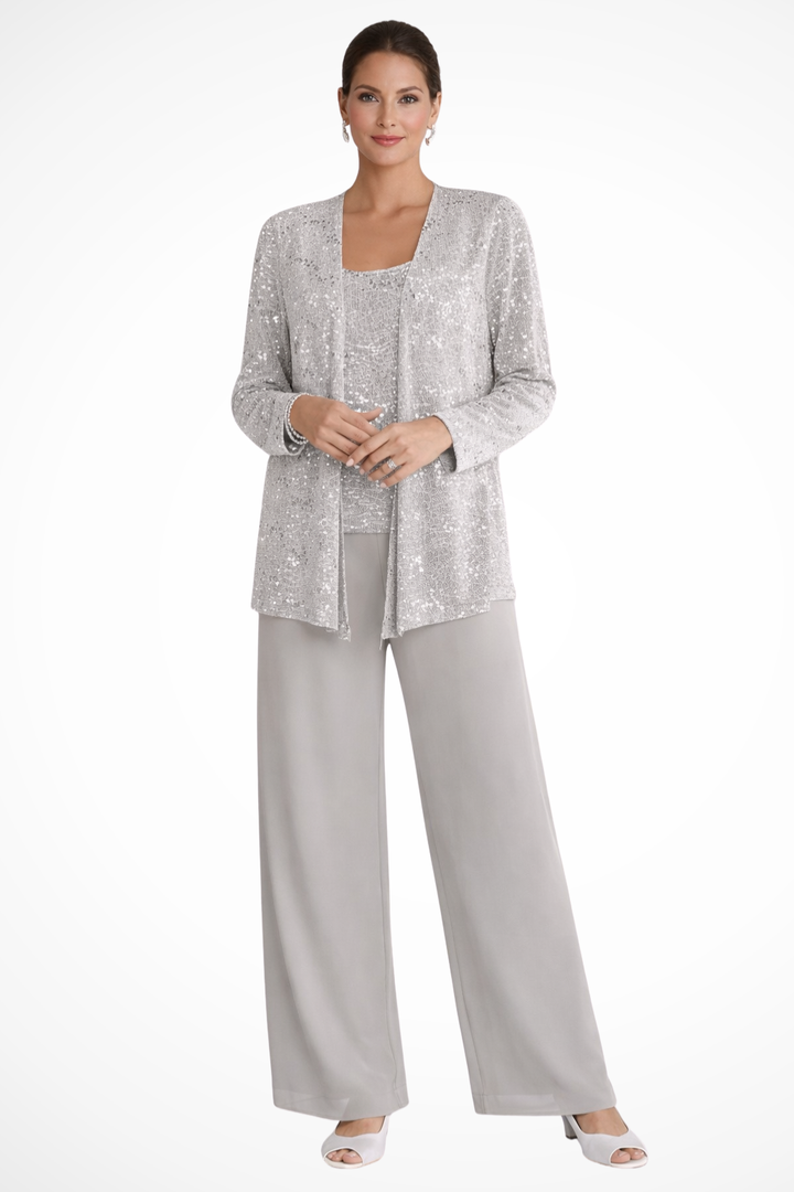 Womens Three-Piece Trouser Suit with Sequin Lace - Clovrio