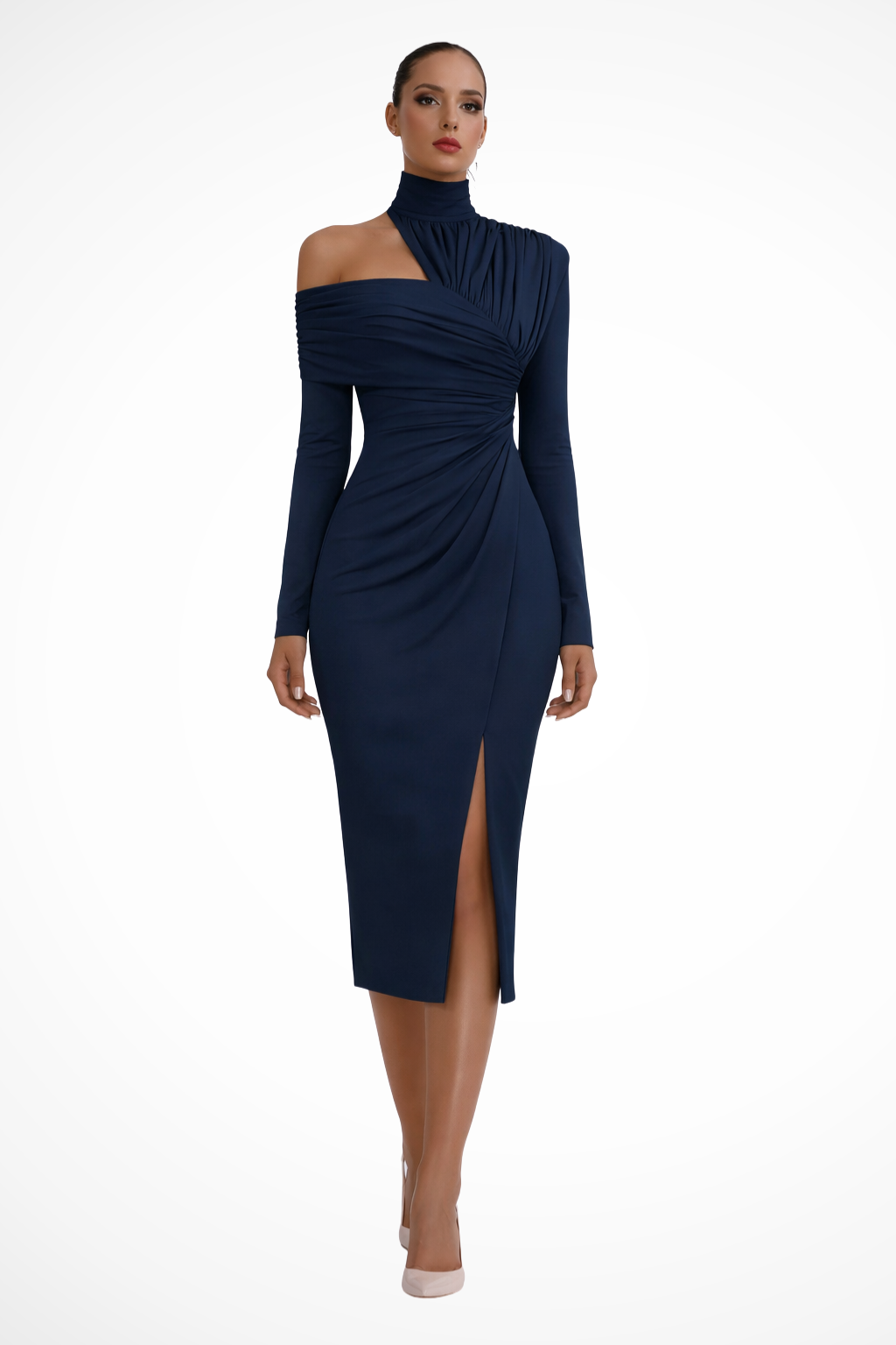 Womens Midi Dress Asymmetric One Shoulder