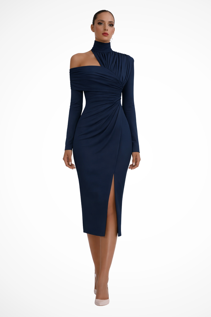 Womens Midi Dress Asymmetric One Shoulder