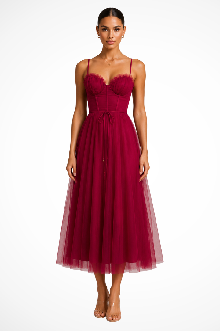 Womens Midi Dress with Corset and Tiered Layers