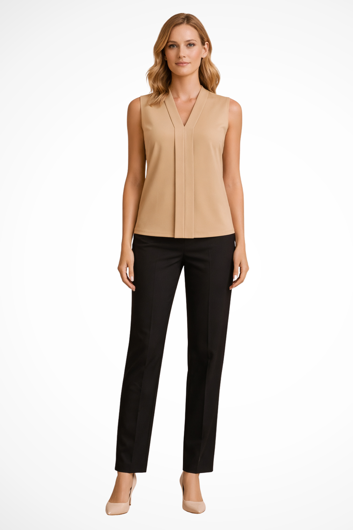 Siopie Women's Sleeveless V Neck Blouse in Beige