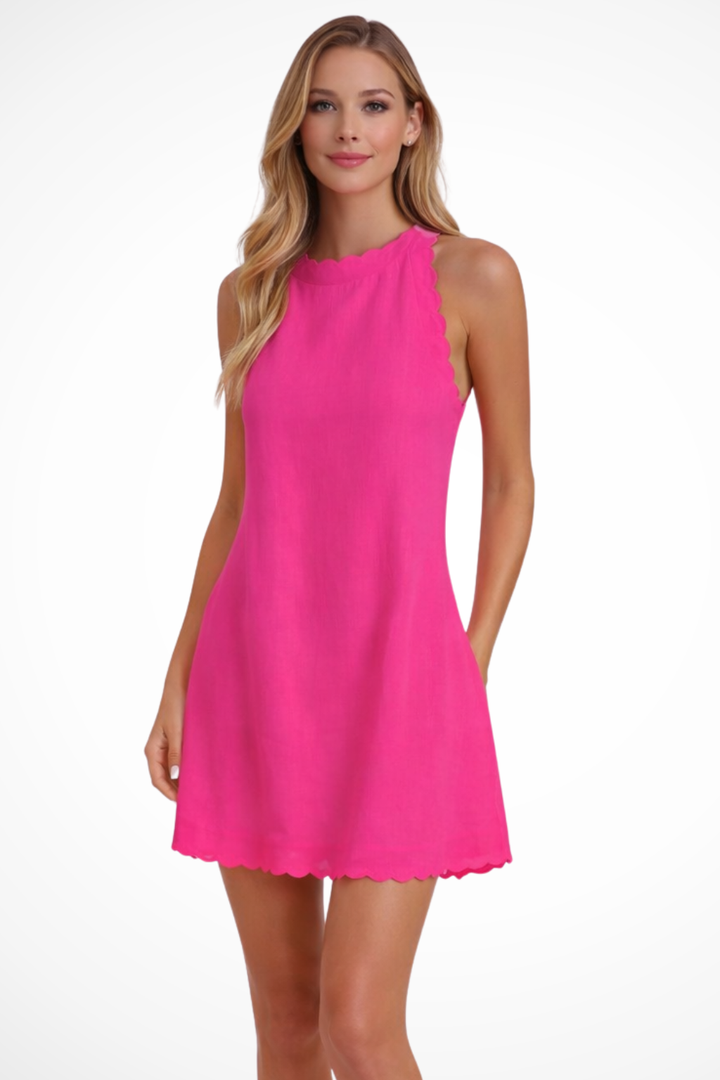 Siopie Women's Sleeveless Scallop Hem Mini Dress in Rose Red
