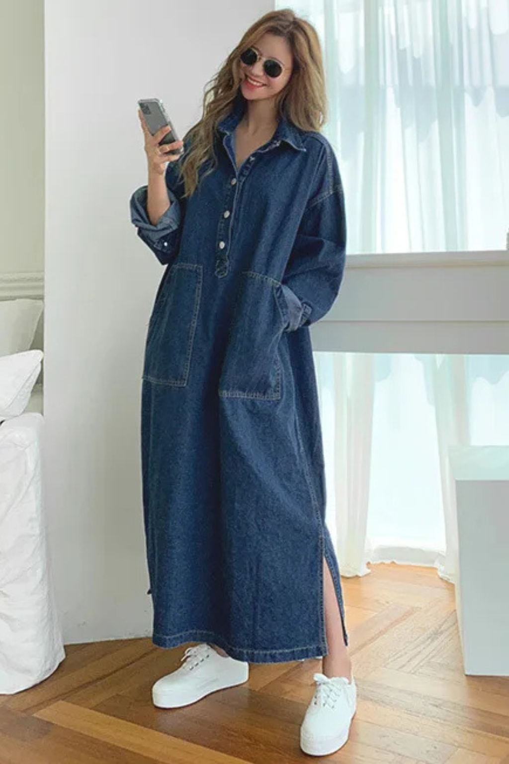 Siopie Women's Oversized Denim Maxi Dress with Pockets