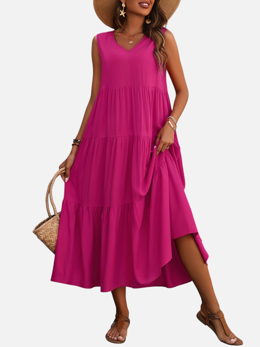 Women's Elegant V-Neck Tiered Maxi Dress