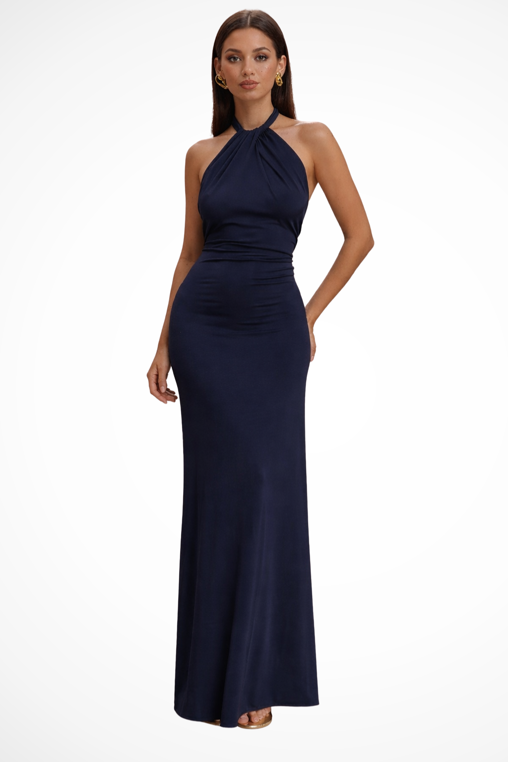 Siopie Women's Halter Neck Bodycon Maxi Dress in Navy Blue