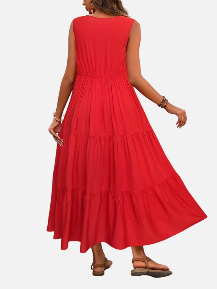 Women's Elegant V-Neck Tiered Maxi Dress