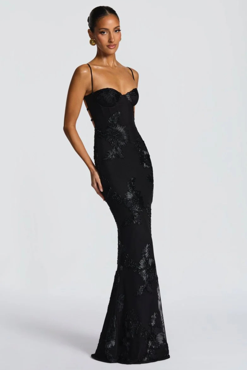 Womens Maxi Dress with Embroidered Floral Corset