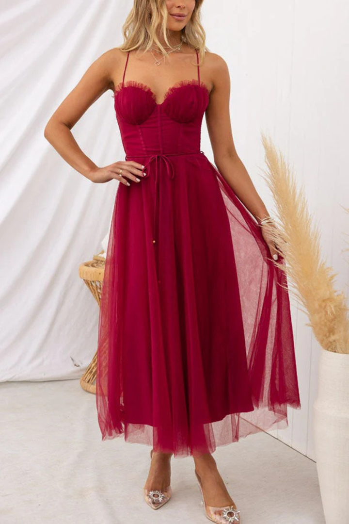 Womens Midi Dress with Corset and Tiered Layers