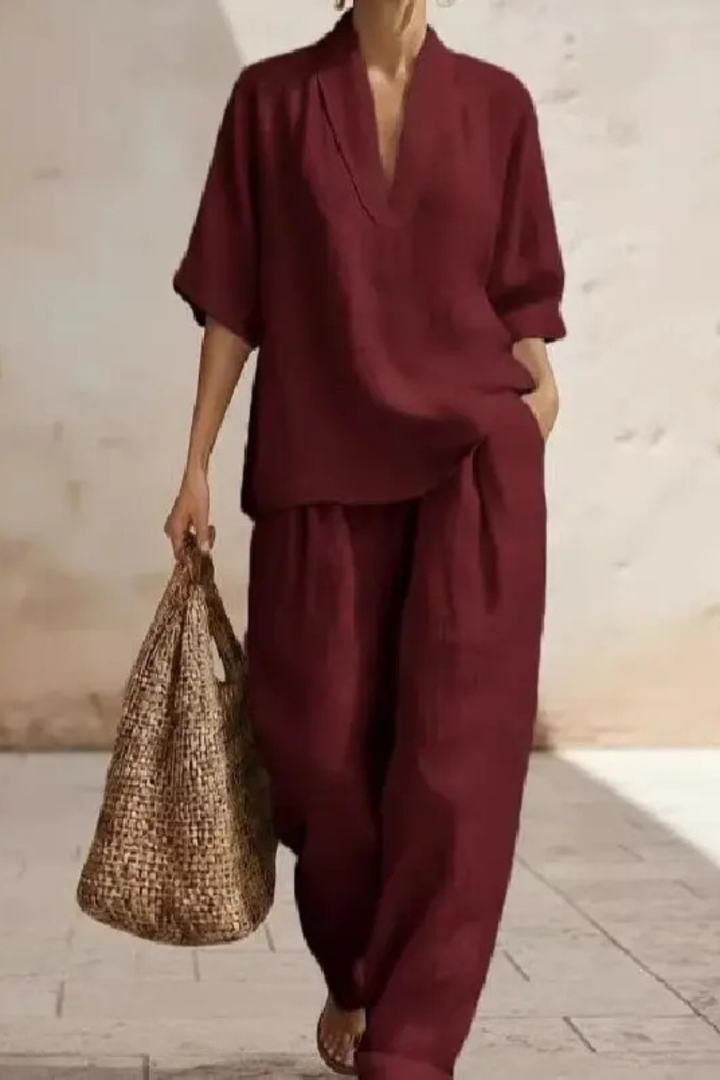 Siopie Women's Linen Wide Leg Co-Ord Set