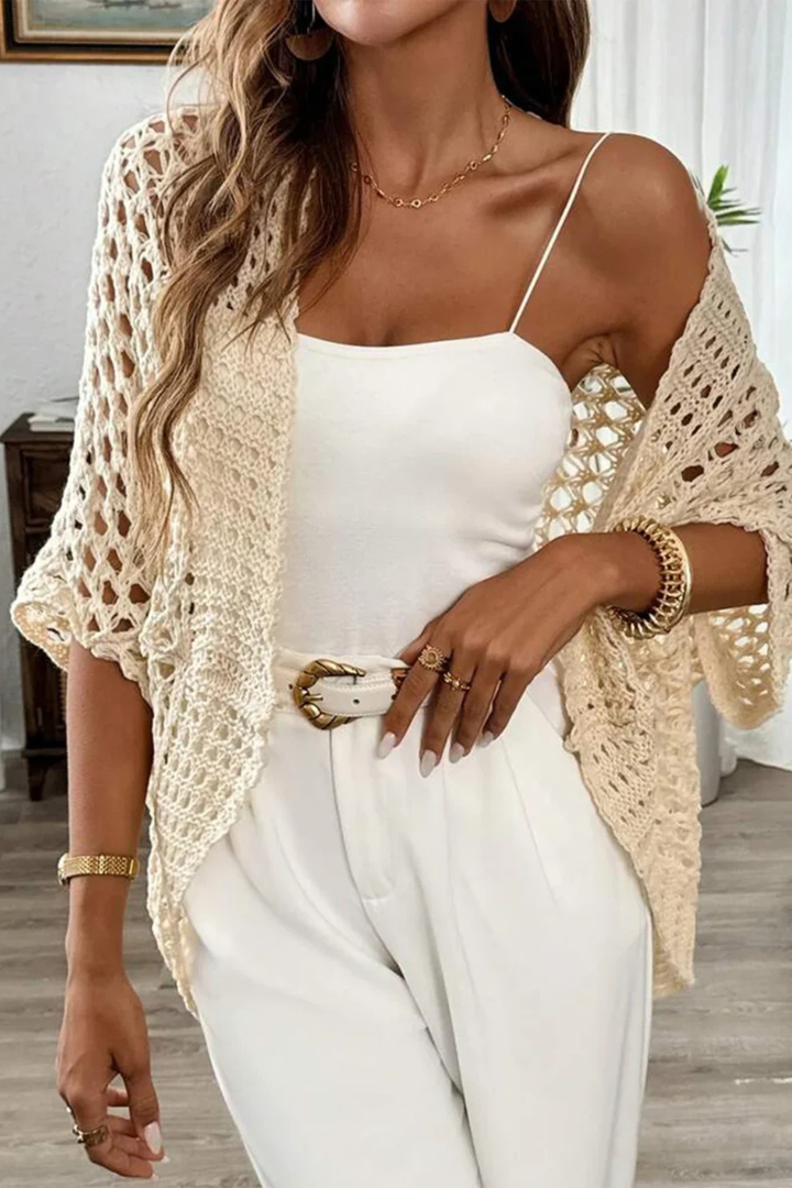 Siopie Women's Short Sleeve Crochet Cardigan