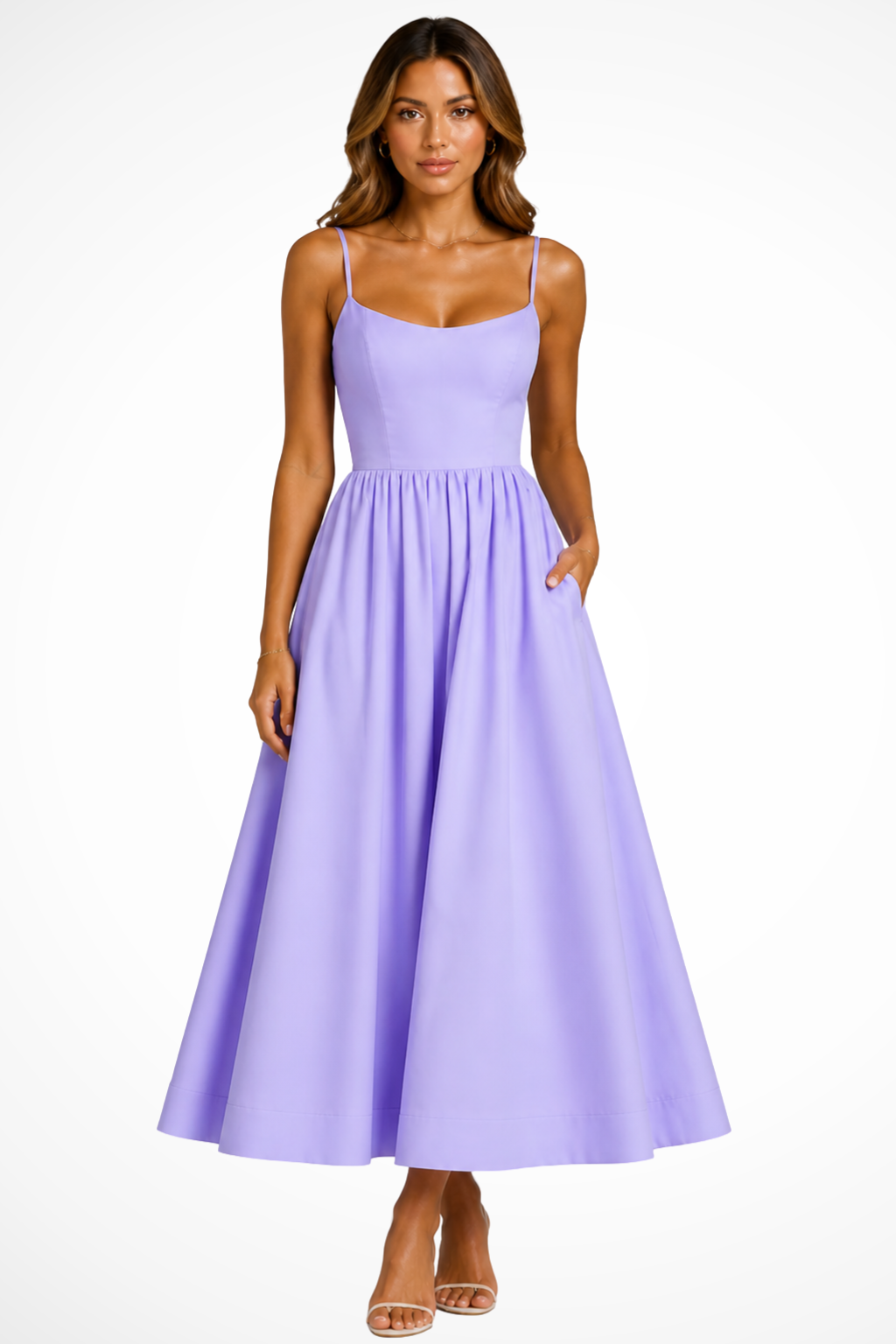 Purple Women's Square Neck Flared Cami Midi Dress – Siopie