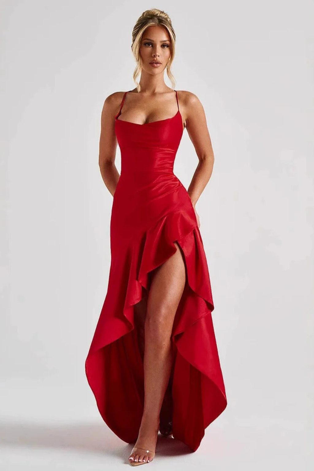 Womens Maxi Dress Satin Slip Cowl Neck