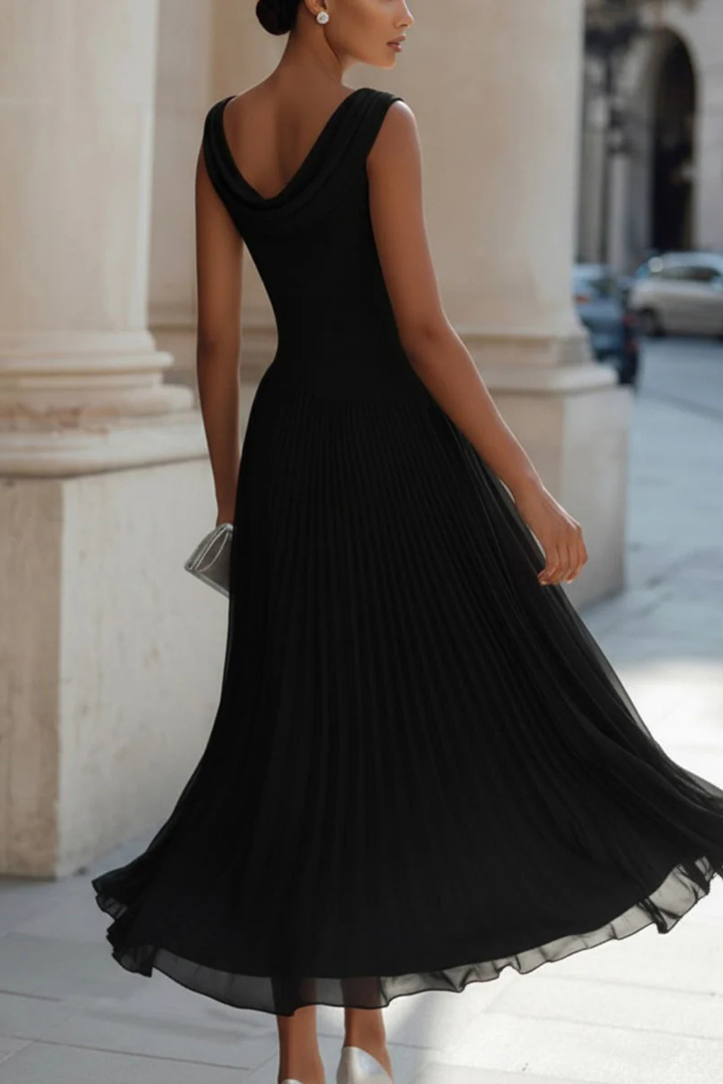 Womens Midi Dress Draped Pleated Style