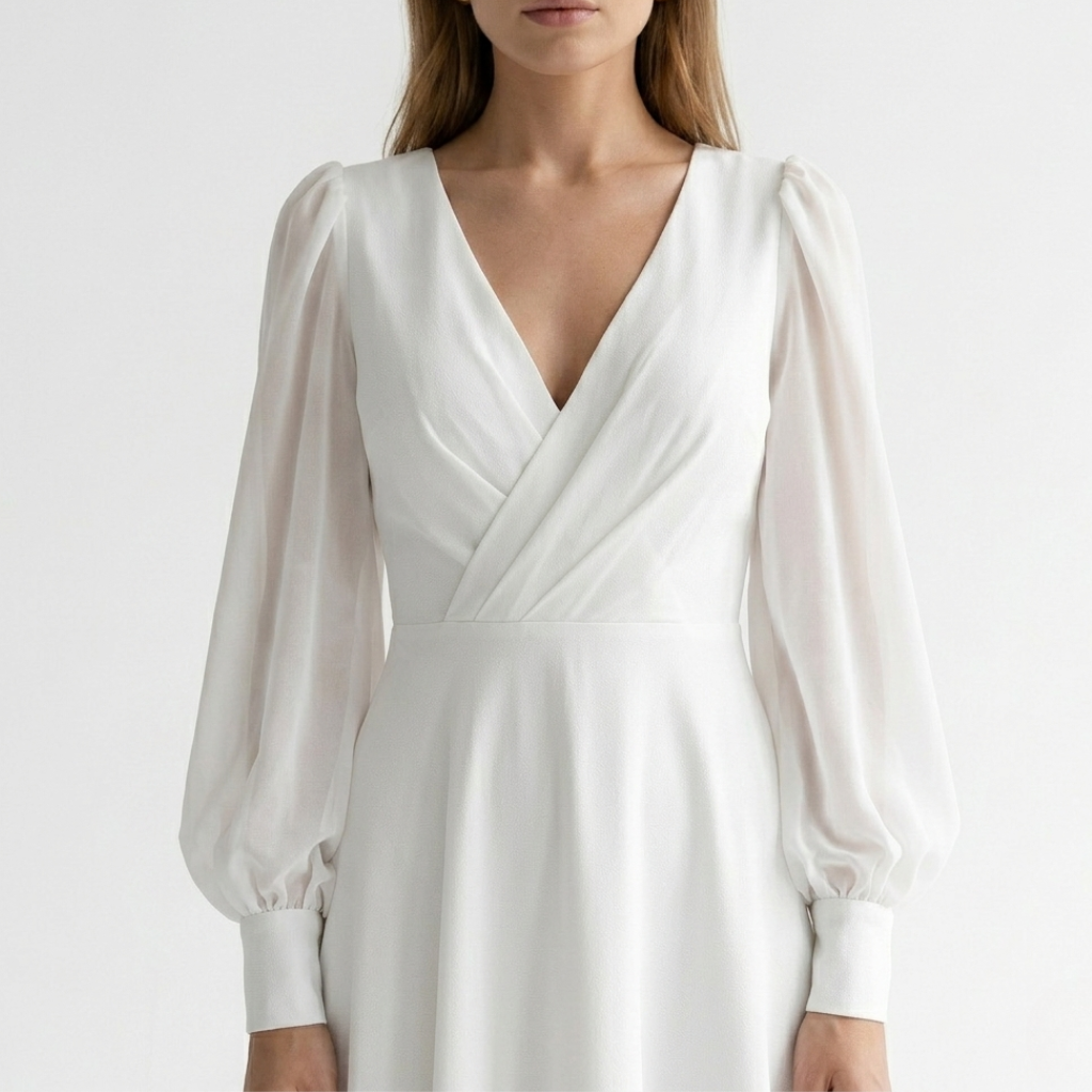 Womens Midi Dress V-Neck Wrap Style Flared Hem