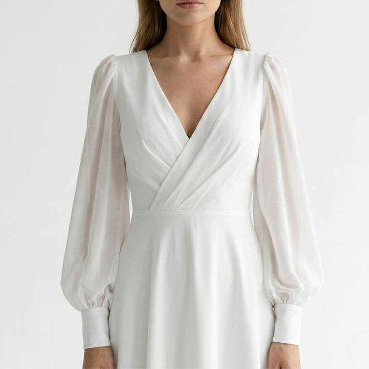 Womens Midi Dress V-Neck Wrap Style Flared Hem