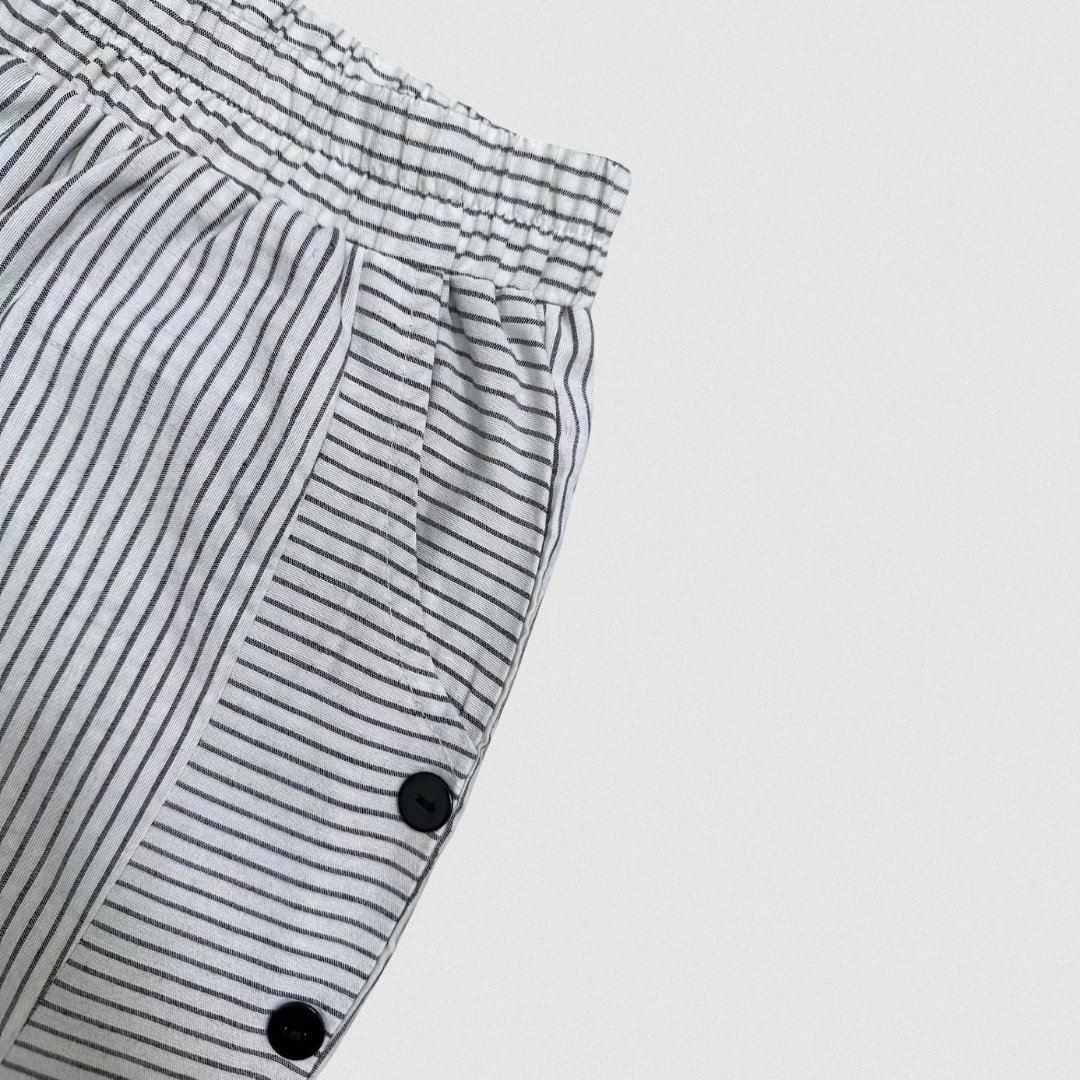 Women's Casual Striped Button Detail Relaxed Fit Trousers