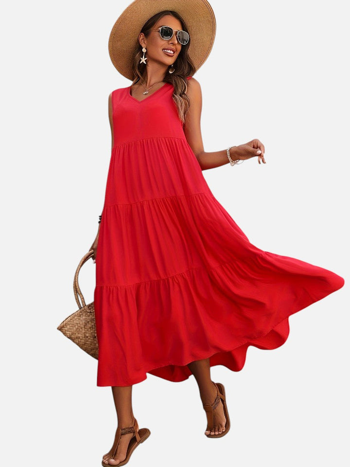 Women's Elegant V-Neck Tiered Maxi Dress