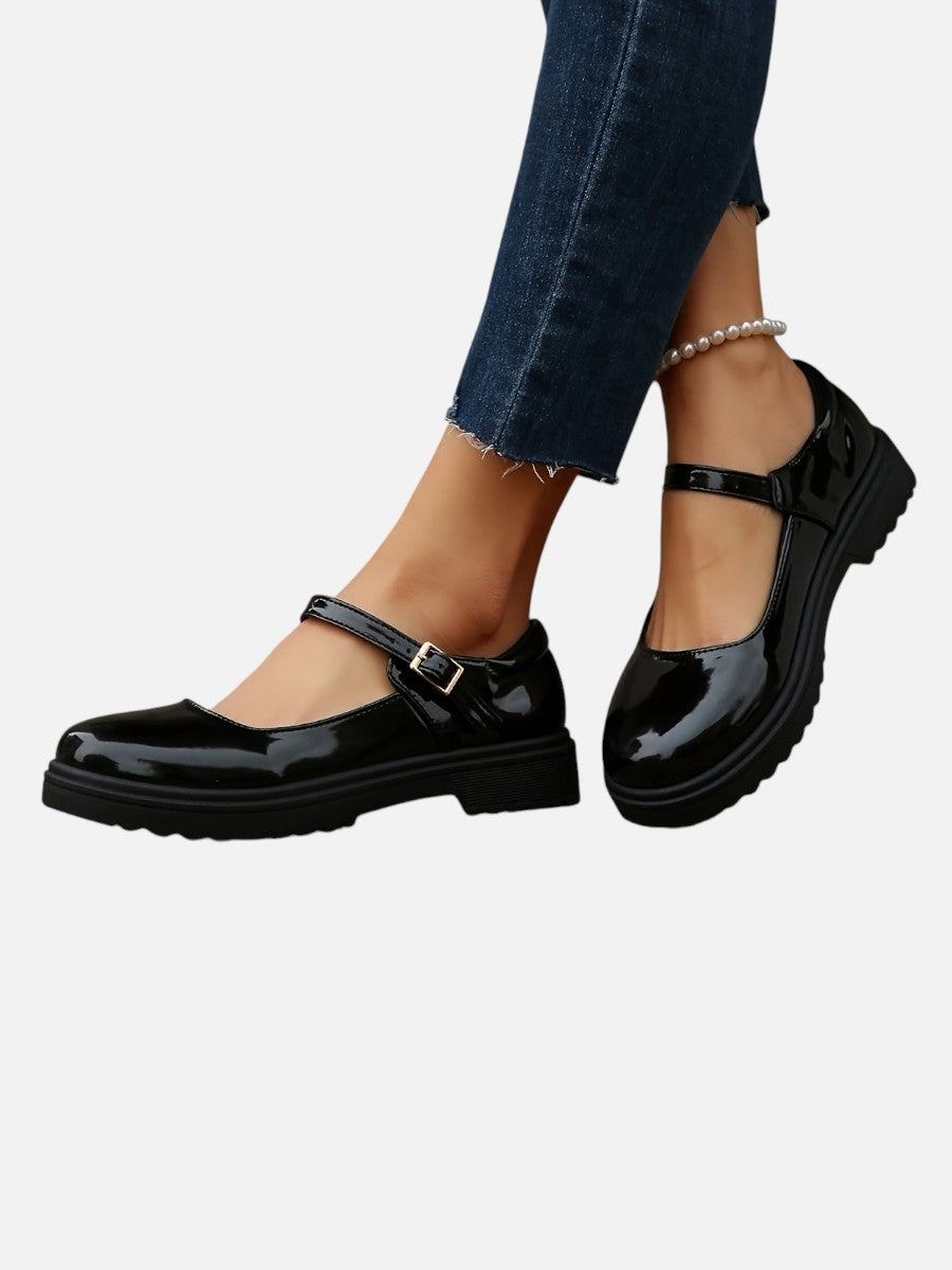 Women's Stylish Glossy Leather Mary Jane Loafers