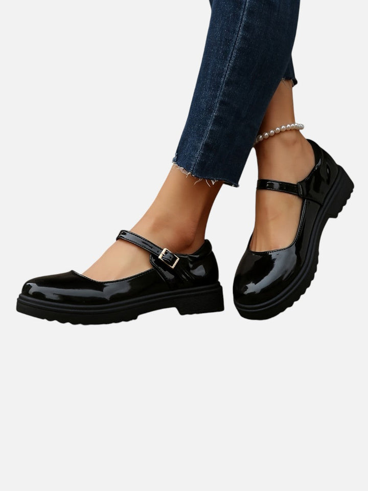 Women's Stylish Glossy Leather Mary Jane Loafers