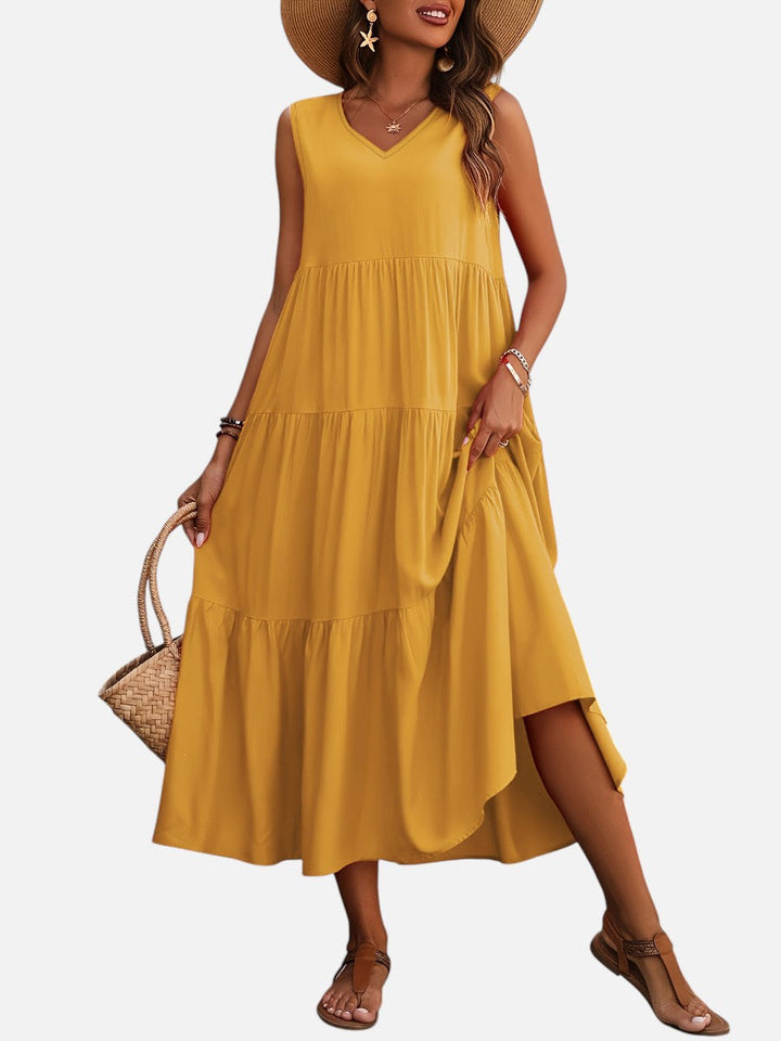 Women's Elegant V-Neck Tiered Maxi Dress