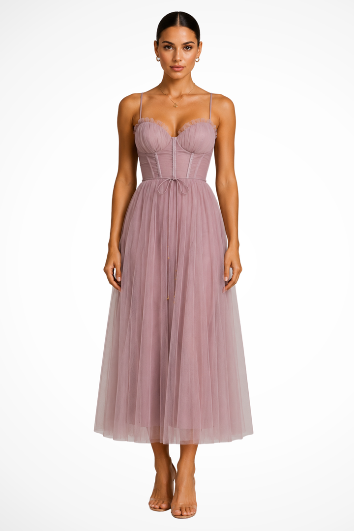 Womens Midi Dress with Corset and Tiered Layers