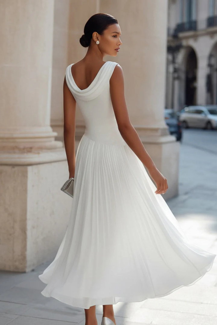Womens Midi Dress Draped Pleated Style