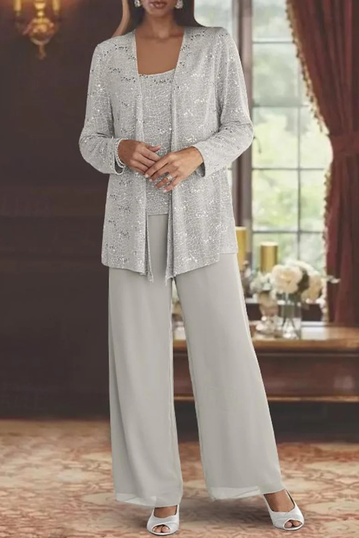 Womens Three-Piece Trouser Suit with Sequin Lace