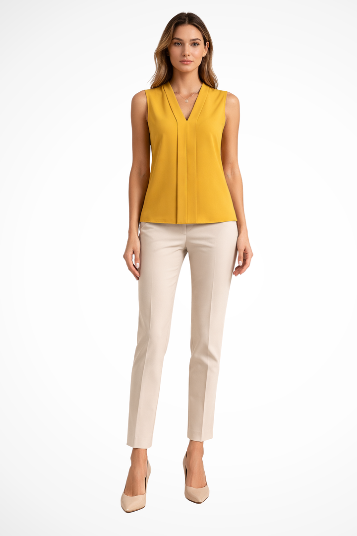 Siopie Women's Sleeveless V Neck Blouse in Yellow