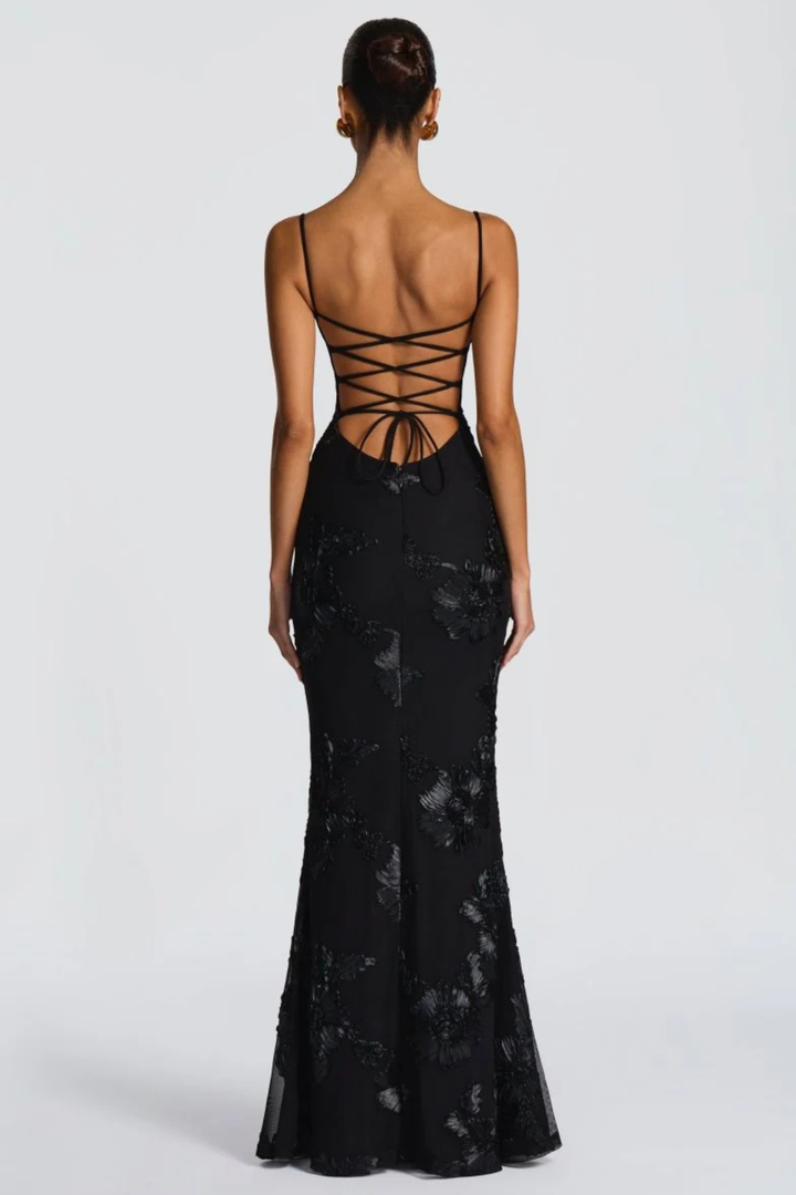 Womens Maxi Dress with Embroidered Floral Corset
