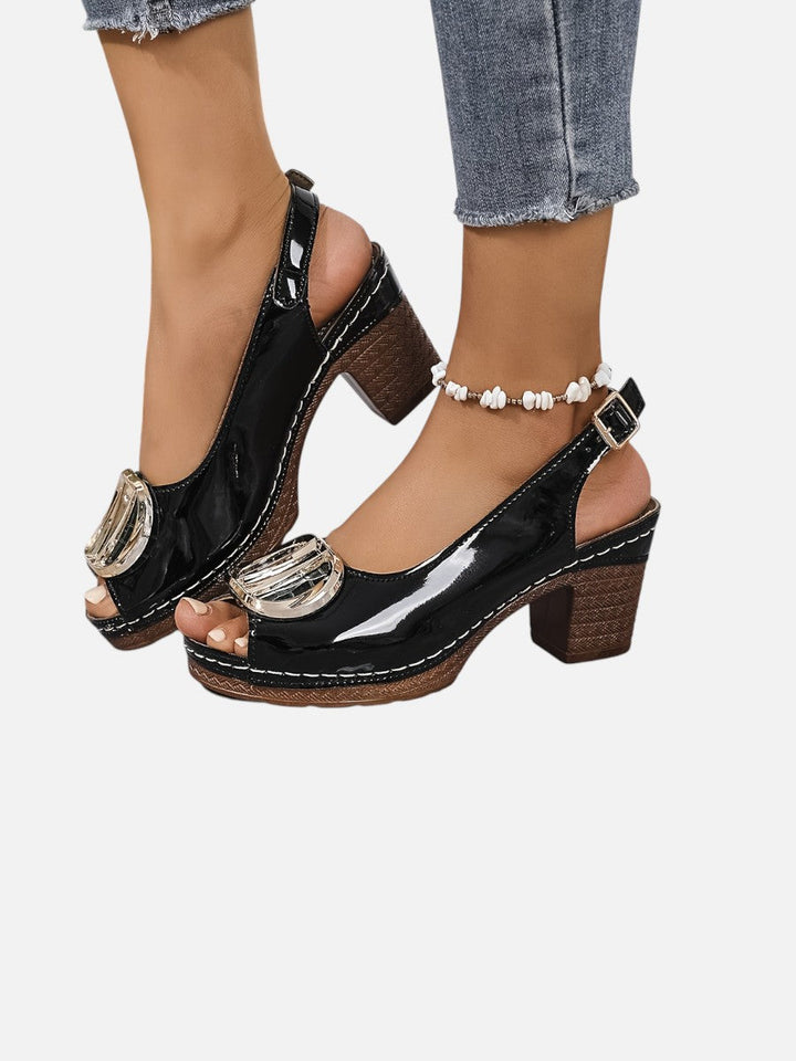 Women's Stylish Glossy Leather Strap Heels