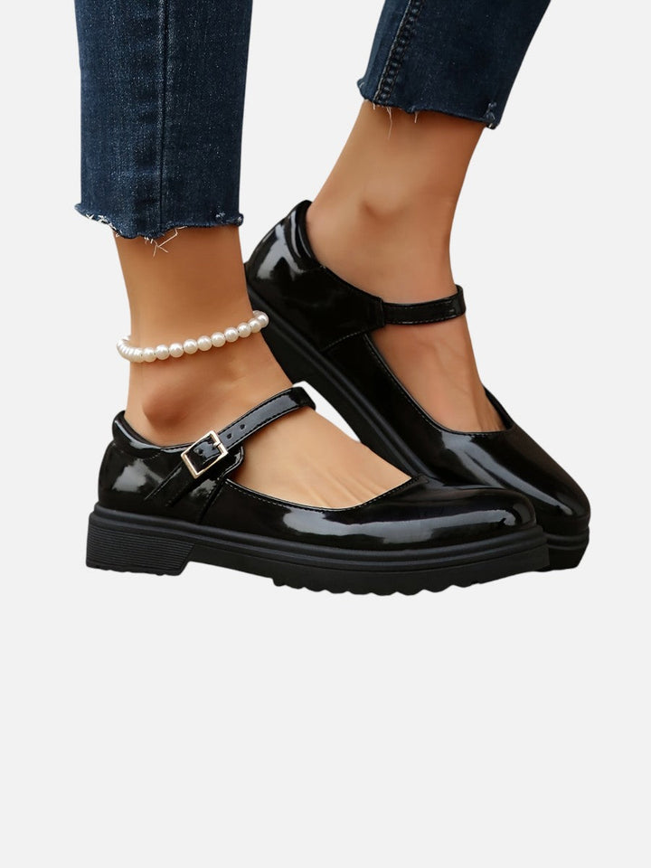 Women's Stylish Glossy Leather Mary Jane Loafers