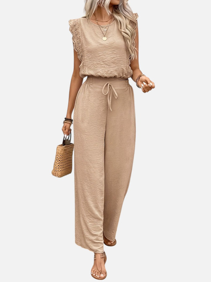 Women's Casual Relaxed Top and Wide Leg Trousers Set