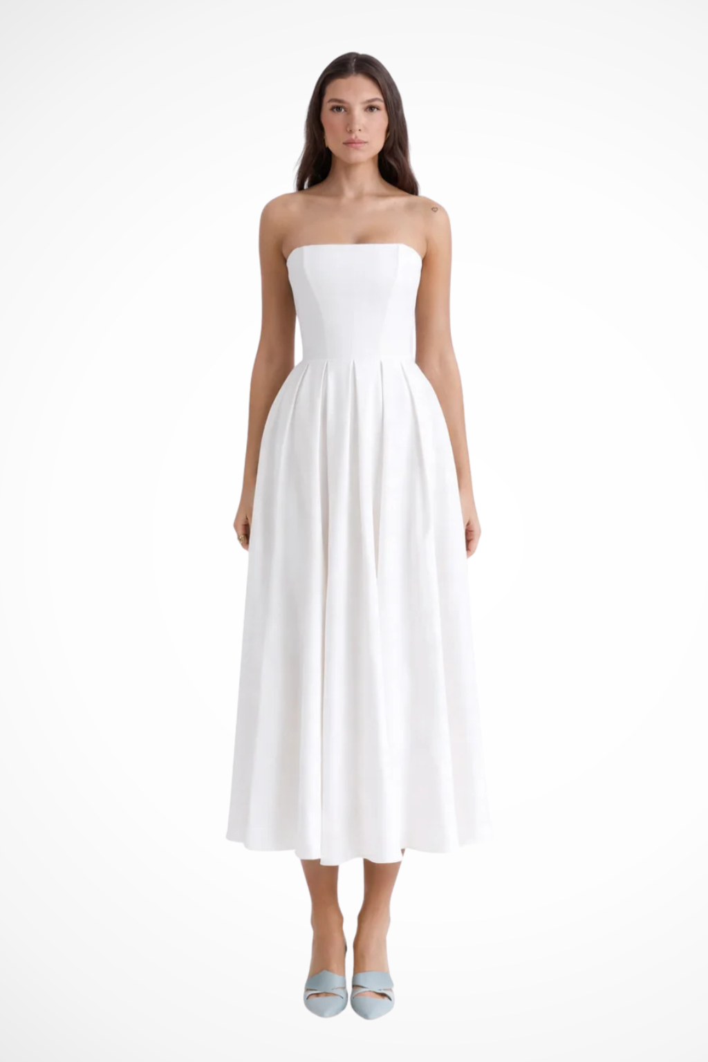 Womens Strapless Corset Dress Flared Midi Fit - Clovrio