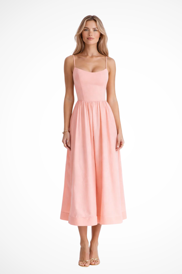 Womens A-Line Midi Dress with Ascot Collar