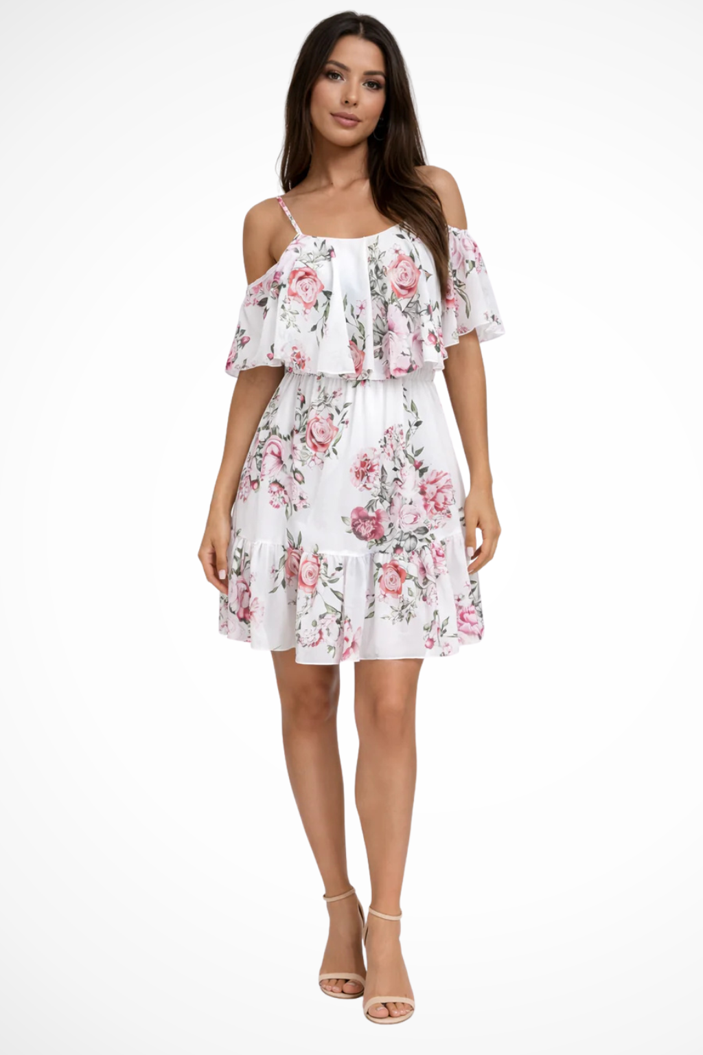 Siopie Women's Off Shoulder Floral Mini Dress in White