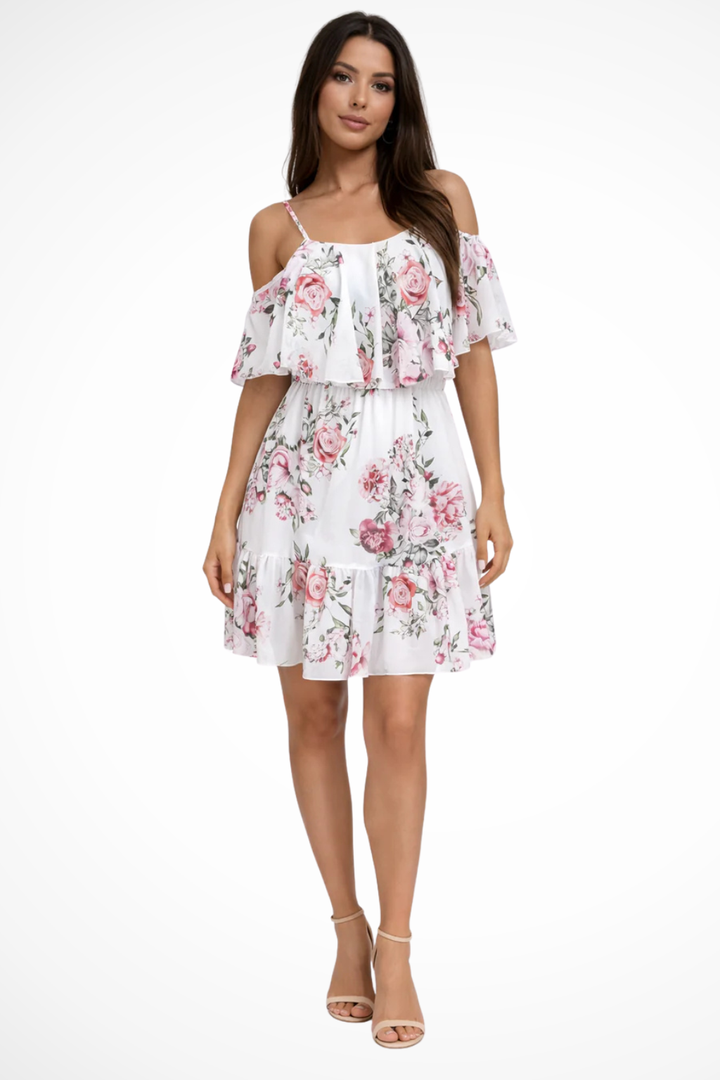 Siopie Women's Off Shoulder Floral Mini Dress in White