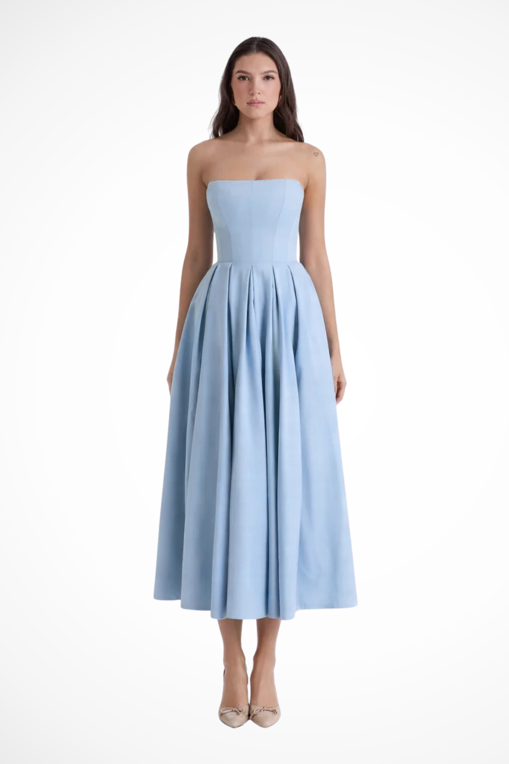 Siopie Women's Strapless Corset Flared Midi Dress in Blue