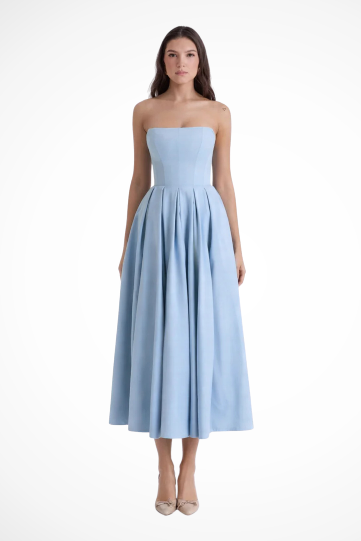 Siopie Women's Strapless Corset Flared Midi Dress in Blue