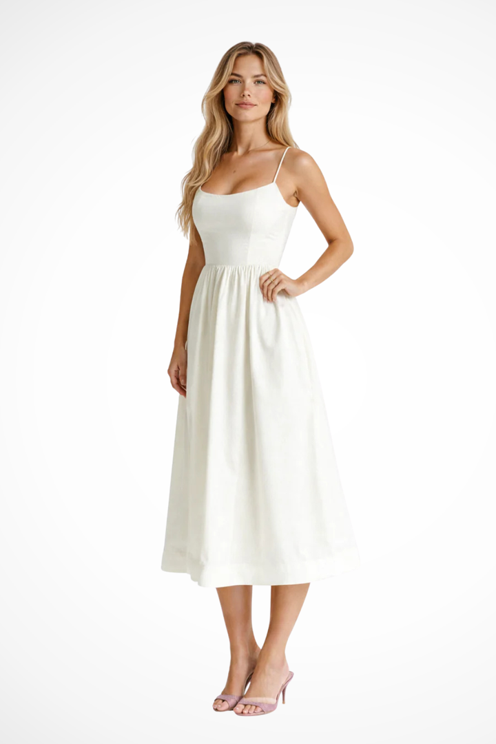 Womens A-Line Midi Dress with Ascot Collar