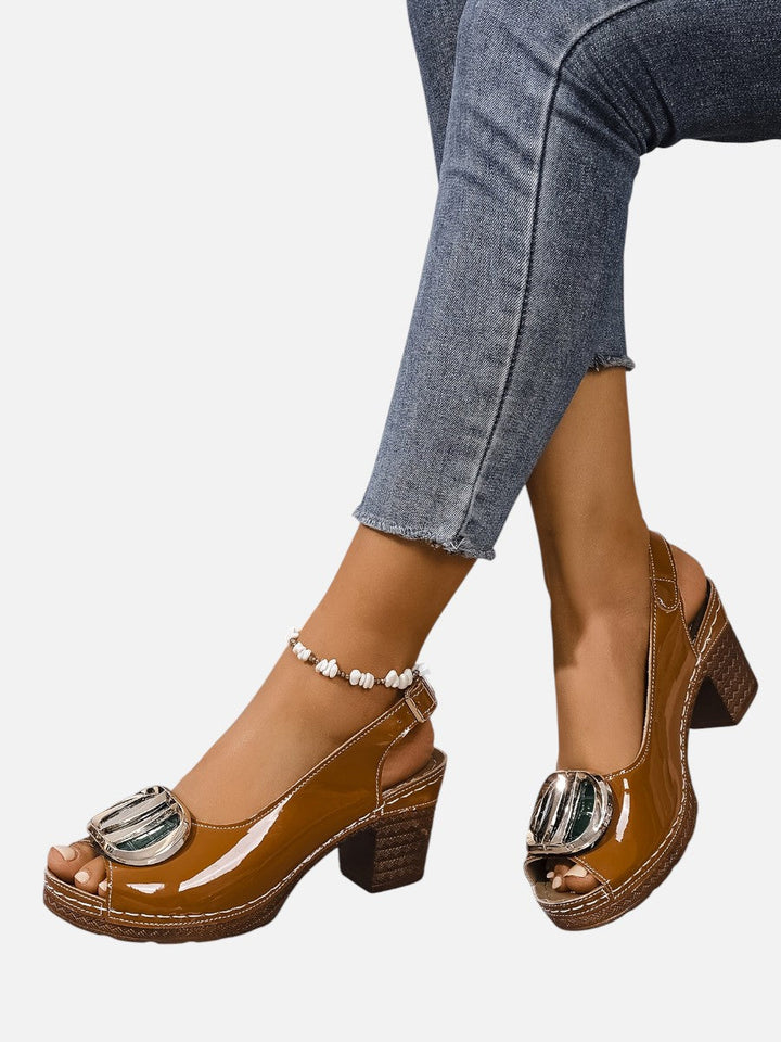 Women's Stylish Glossy Leather Strap Heels