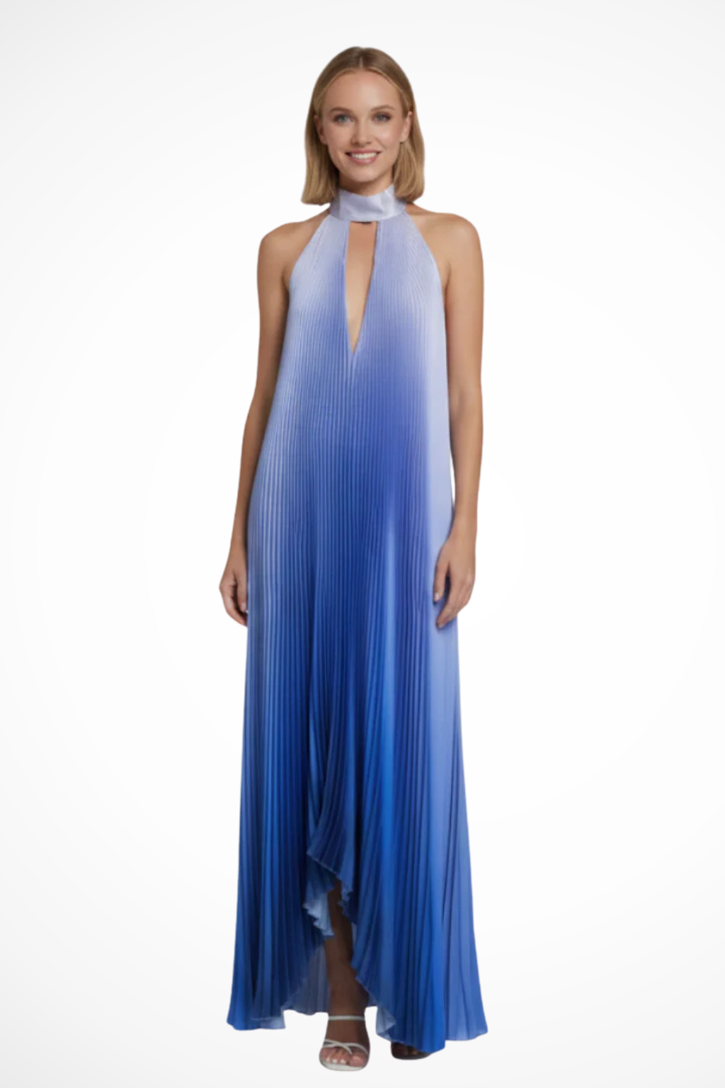 Siopie Women's Printed Pleated Halter Neck Maxi Dress in Blue