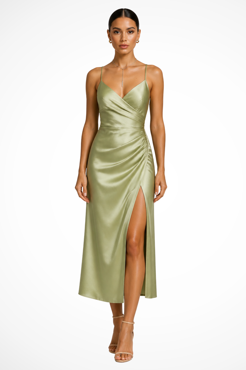 Womens Wrap Maxi Dress Satin V-Neck