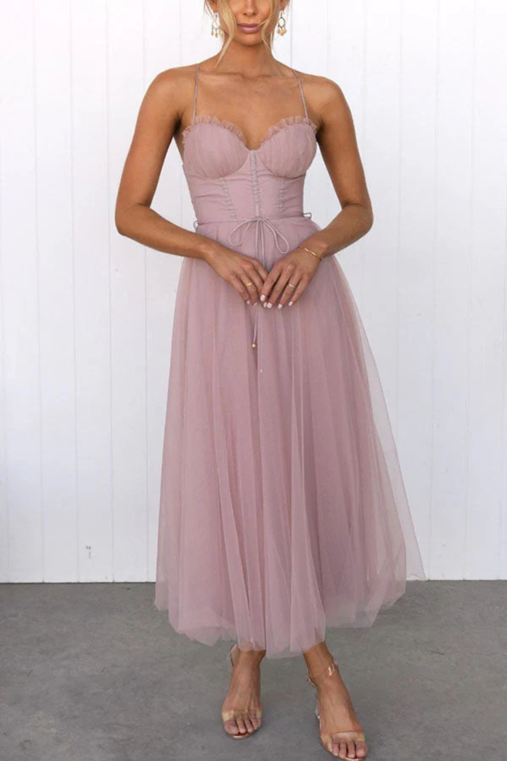 Womens Midi Dress with Corset and Tiered Layers