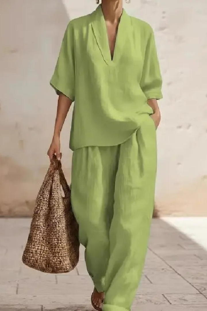 Siopie Women's Linen Wide Leg Co-Ord Set