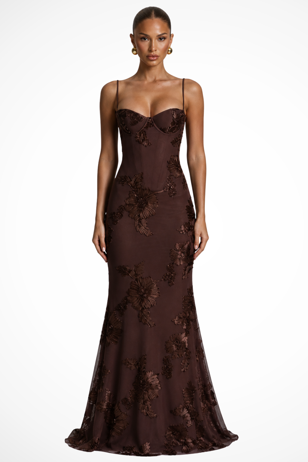 Womens Maxi Dress with Embroidered Floral Corset