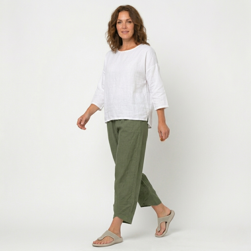 Womens High-Waisted Linen Trousers Tulip Hem Lightweight