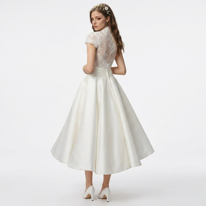 Womens Midi Dress V-Neck A-Line Smooth Skirt with Pockets