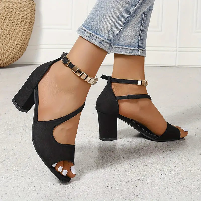 Womens Ankle Strap Heel Sandals Brushed Suede Texture