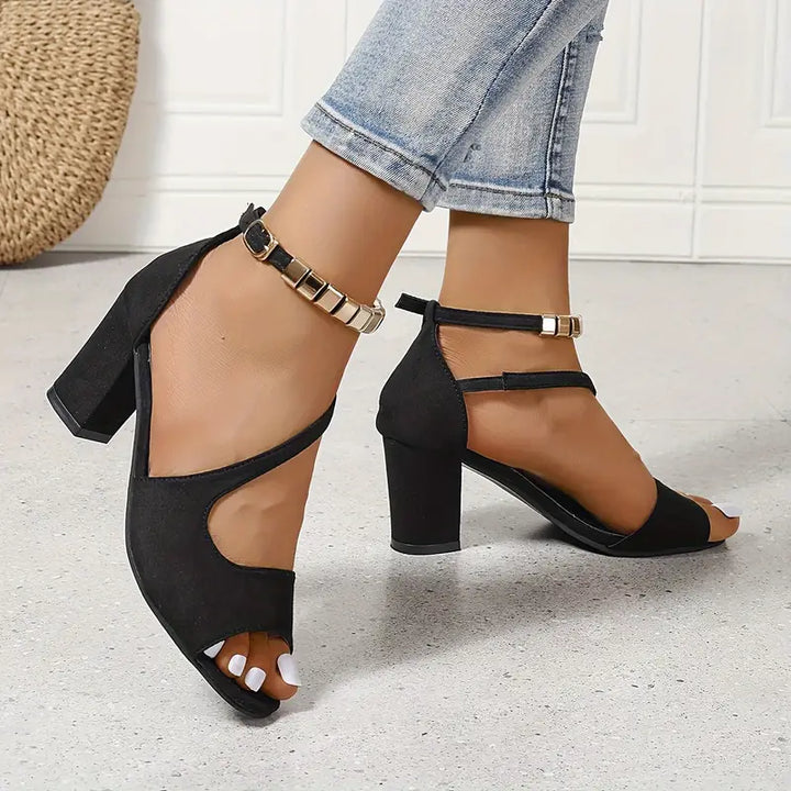 Womens Ankle Strap Heel Sandals Brushed Suede Texture