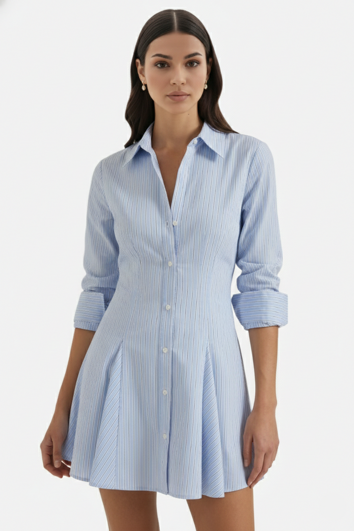 Womens Shirt Dress Pleated Mini Button-Down Regular Fit - Clovrio
